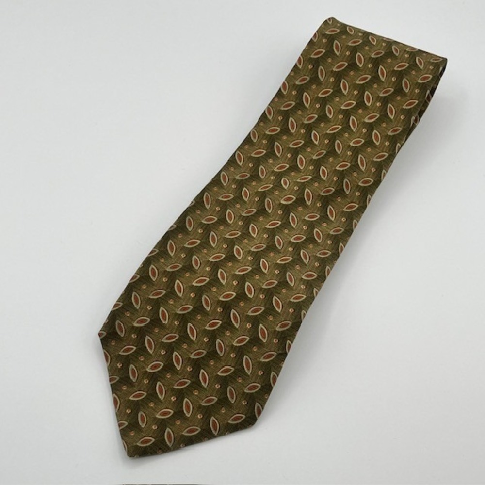 Geoffrey Beene Mens Silk Tie Olive Green Geometric Teardrop Made in Italy 3.75" - Picture 5 of 5